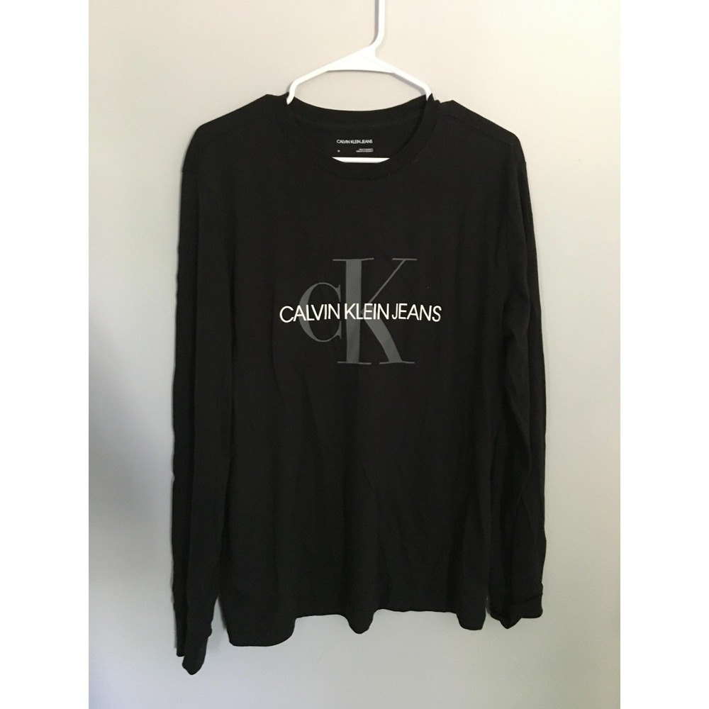 Calvin Klein Jeans Shirt Womens Medium Black Long Sleeve CK Logo Graphic Tee
